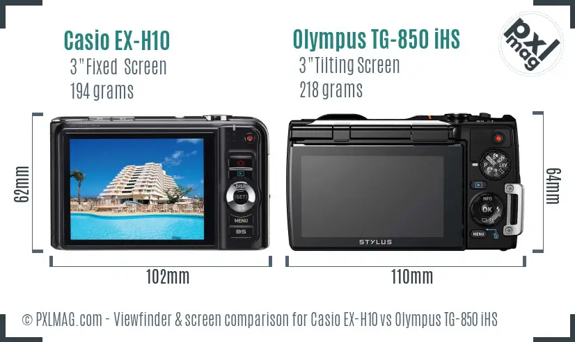 Casio EX-H10 vs Olympus TG-850 iHS Screen and Viewfinder comparison