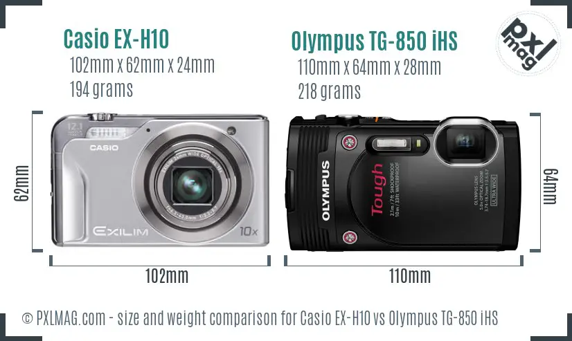 Casio EX-H10 vs Olympus TG-850 iHS size comparison