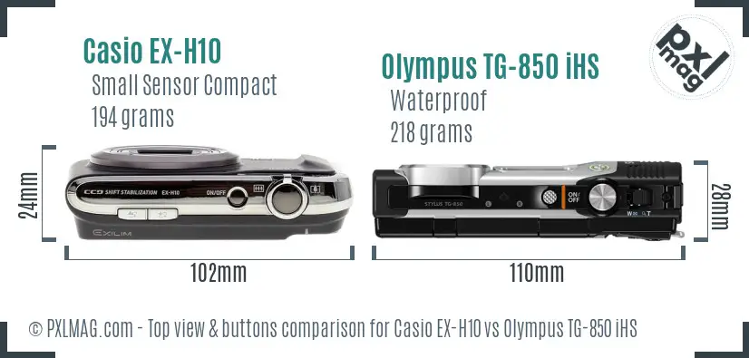 Casio EX-H10 vs Olympus TG-850 iHS top view buttons comparison