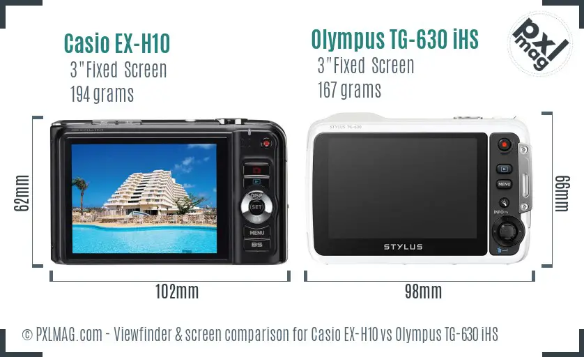 Casio EX-H10 vs Olympus TG-630 iHS Screen and Viewfinder comparison