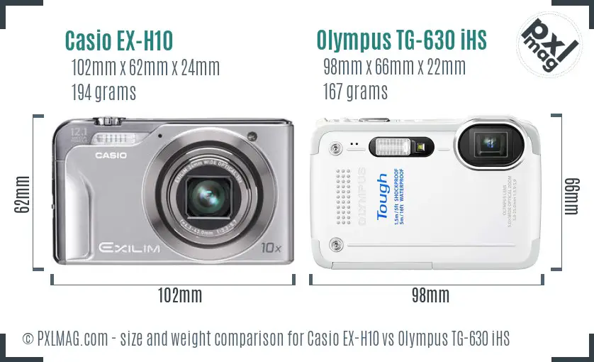 Casio EX-H10 vs Olympus TG-630 iHS size comparison