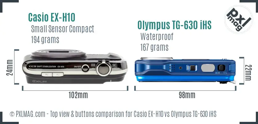 Casio EX-H10 vs Olympus TG-630 iHS top view buttons comparison