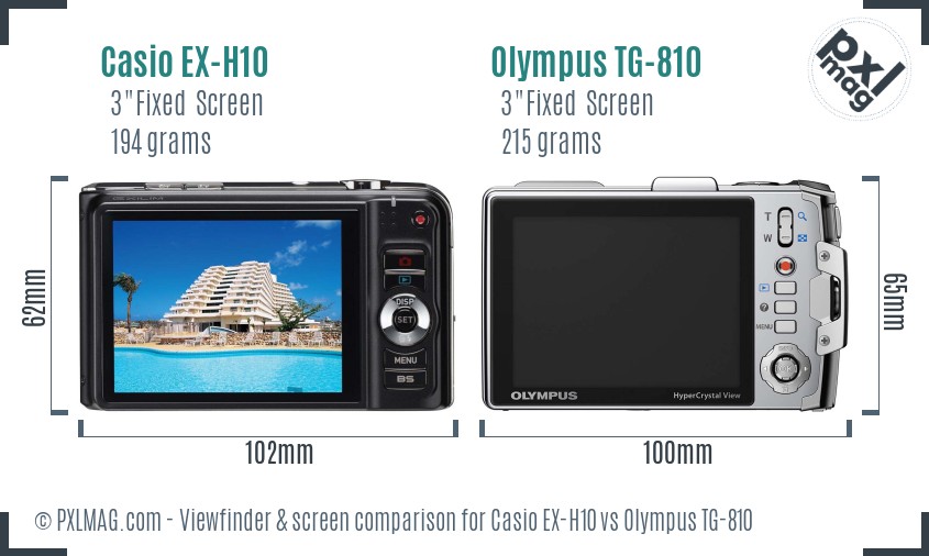 Casio EX-H10 vs Olympus TG-810 Screen and Viewfinder comparison