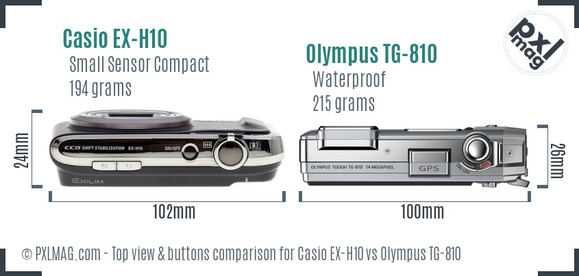 Casio EX-H10 vs Olympus TG-810 top view buttons comparison