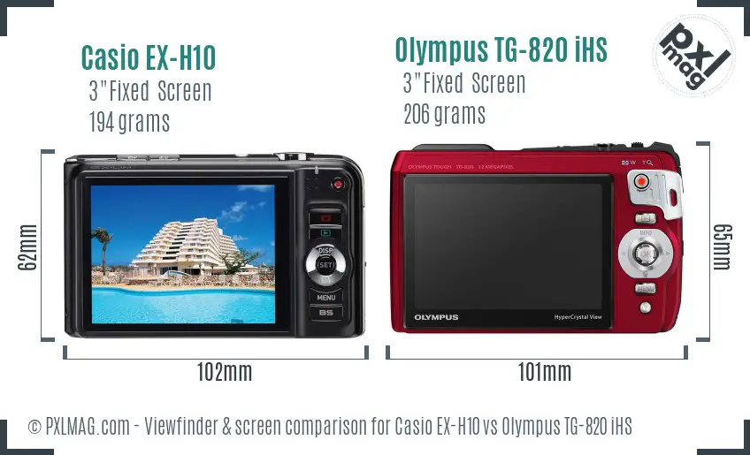 Casio EX-H10 vs Olympus TG-820 iHS Screen and Viewfinder comparison