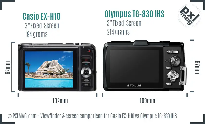 Casio EX-H10 vs Olympus TG-830 iHS Screen and Viewfinder comparison