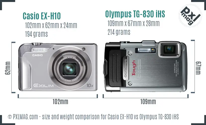 Casio EX-H10 vs Olympus TG-830 iHS size comparison