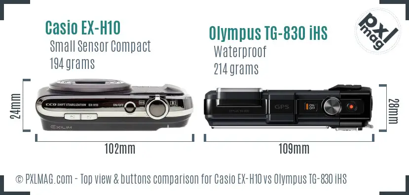 Casio EX-H10 vs Olympus TG-830 iHS top view buttons comparison