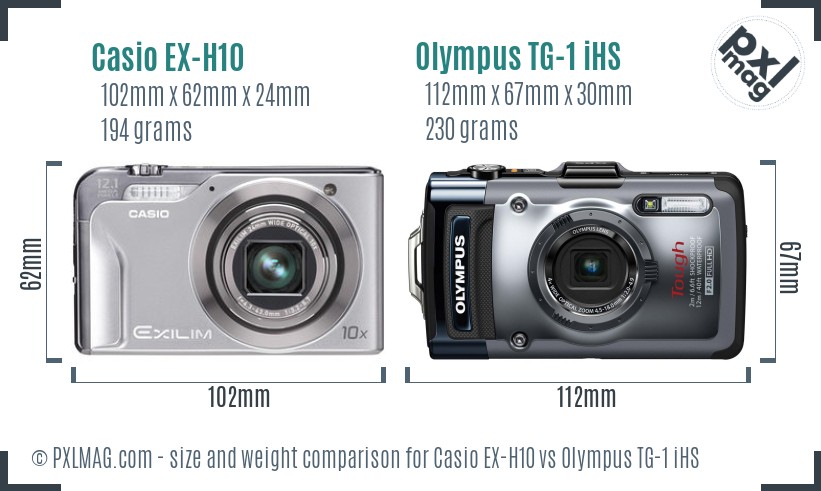 Casio EX-H10 vs Olympus TG-1 iHS size comparison