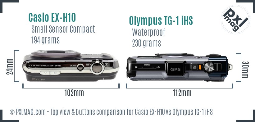 Casio EX-H10 vs Olympus TG-1 iHS top view buttons comparison