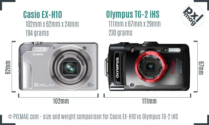 Casio EX-H10 vs Olympus TG-2 iHS size comparison