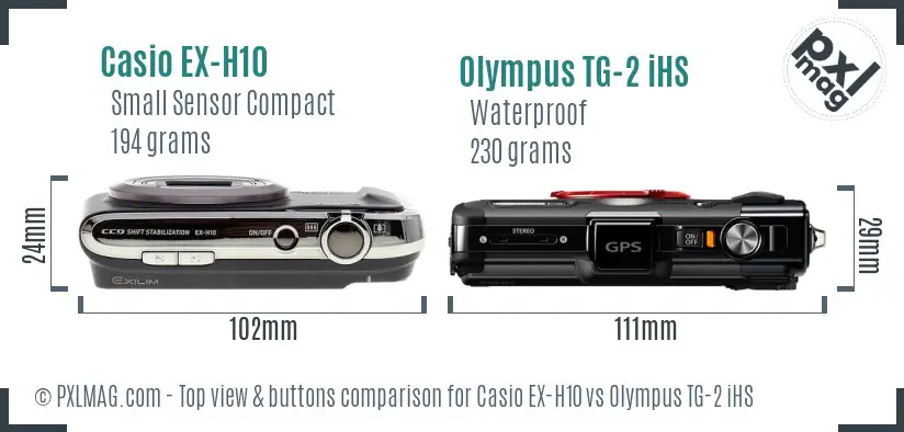 Casio EX-H10 vs Olympus TG-2 iHS top view buttons comparison