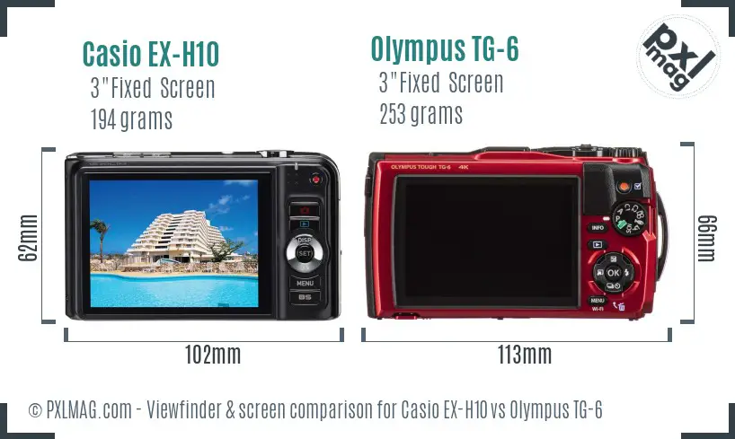 Casio EX-H10 vs Olympus TG-6 Screen and Viewfinder comparison