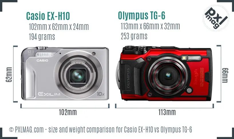 Casio EX-H10 vs Olympus TG-6 size comparison