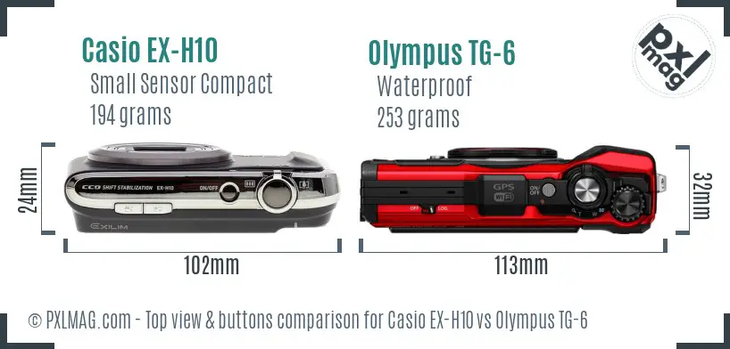 Casio EX-H10 vs Olympus TG-6 top view buttons comparison