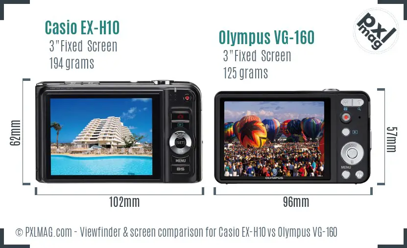 Casio EX-H10 vs Olympus VG-160 Screen and Viewfinder comparison