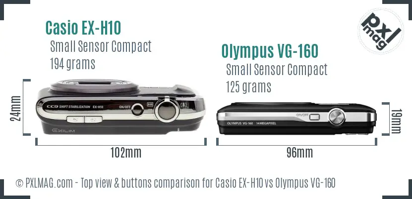Casio EX-H10 vs Olympus VG-160 top view buttons comparison