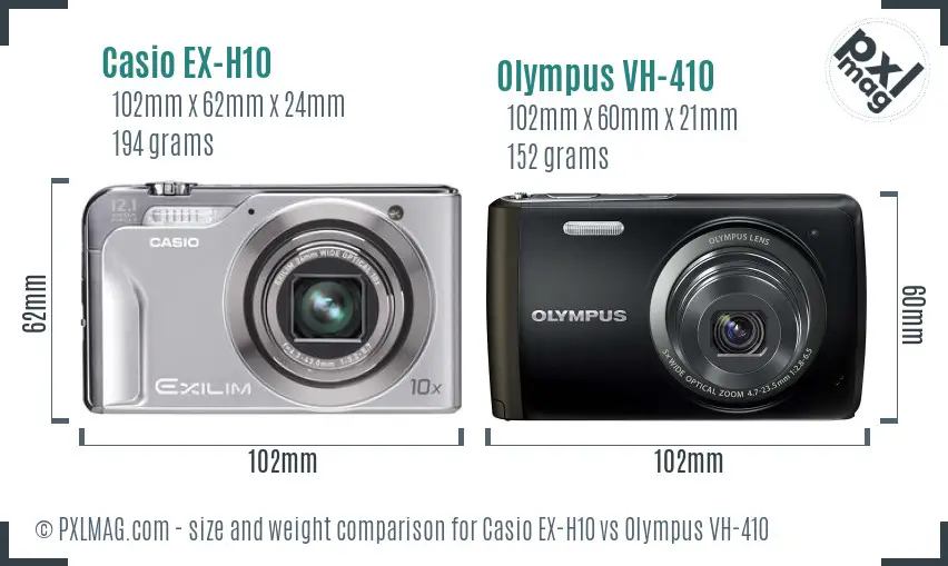 Casio EX-H10 vs Olympus VH-410 size comparison