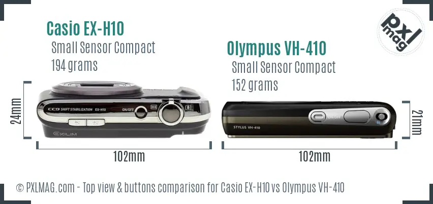 Casio EX-H10 vs Olympus VH-410 top view buttons comparison