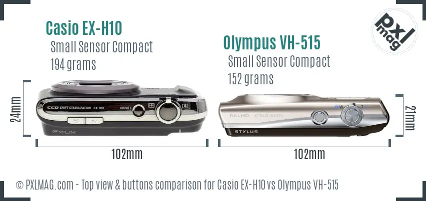 Casio EX-H10 vs Olympus VH-515 top view buttons comparison Casio EX-H10 vs Olympus VH-515 top view buttons comparison