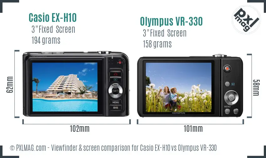 Casio EX-H10 vs Olympus VR-330 Screen and Viewfinder comparison Casio EX-H10 vs Olympus VR-330 Screen and Viewfinder comparison