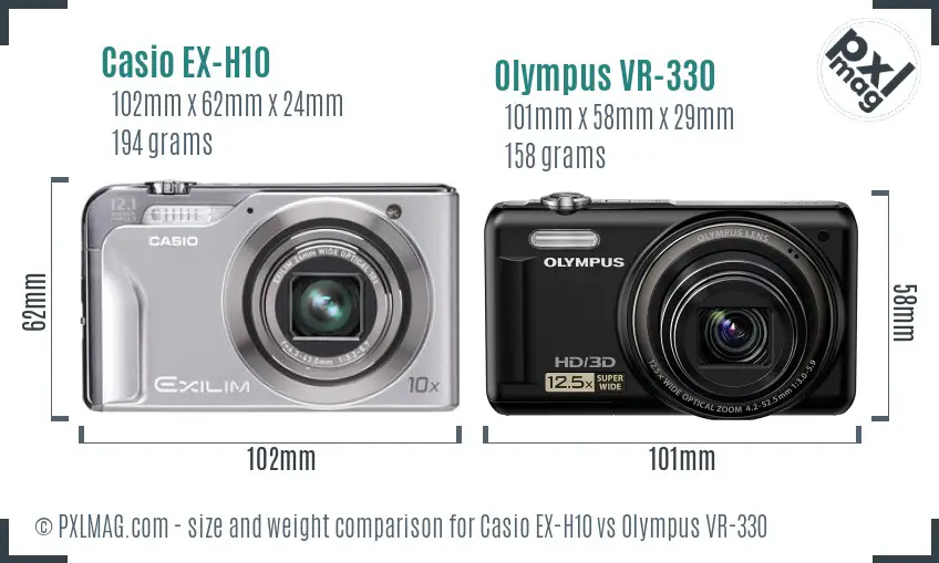 Casio EX-H10 vs Olympus VR-330 size comparison Casio EX-H10 vs Olympus VR-330 size comparison