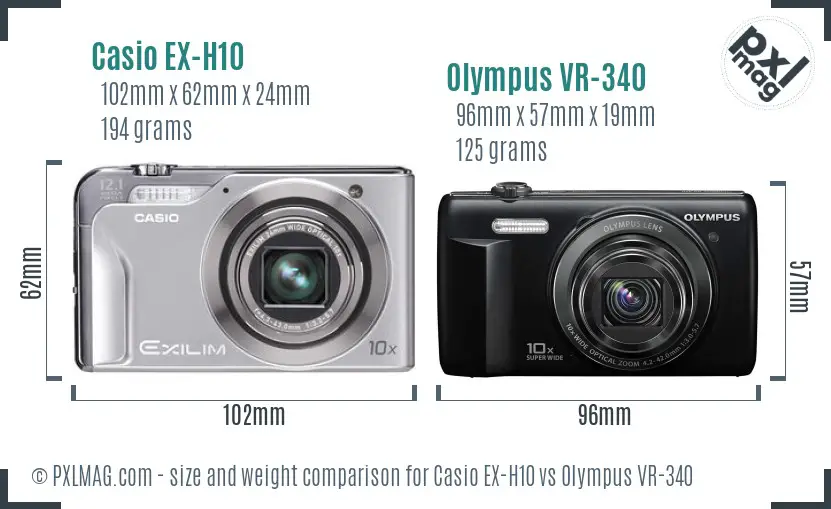 Casio EX-H10 vs Olympus VR-340 size comparison