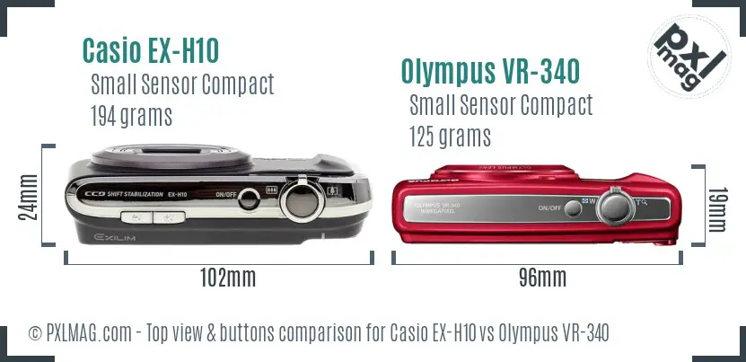 Casio EX-H10 vs Olympus VR-340 top view buttons comparison