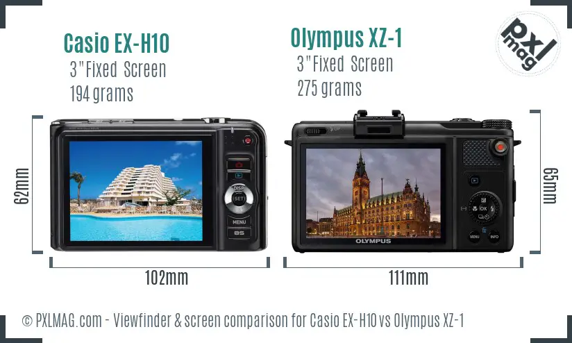 Casio EX-H10 vs Olympus XZ-1 Screen and Viewfinder comparison