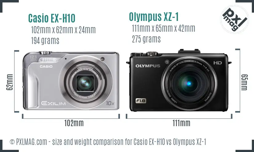 Casio EX-H10 vs Olympus XZ-1 size comparison