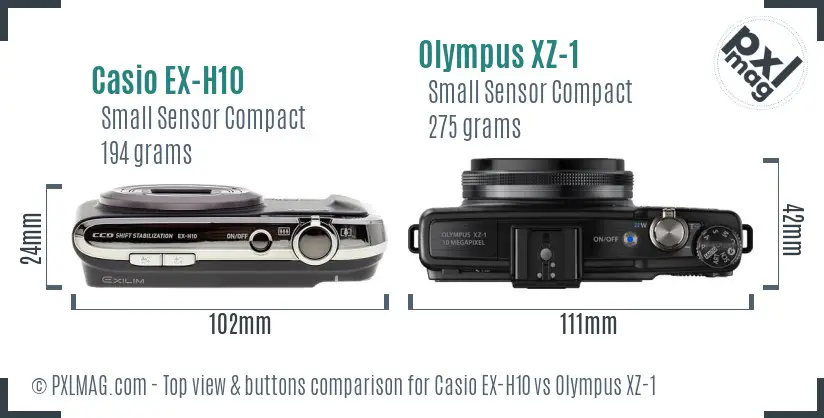 Casio EX-H10 vs Olympus XZ-1 top view buttons comparison