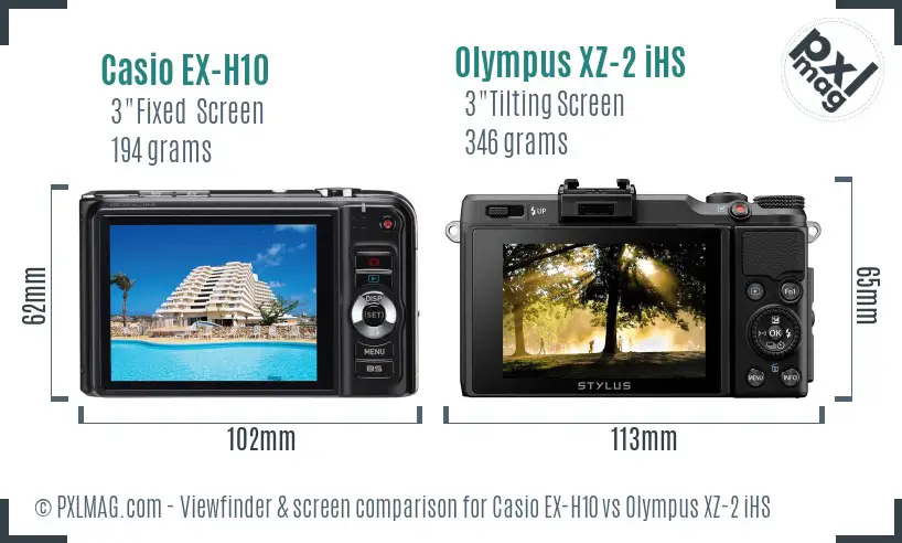 Casio EX-H10 vs Olympus XZ-2 iHS Screen and Viewfinder comparison