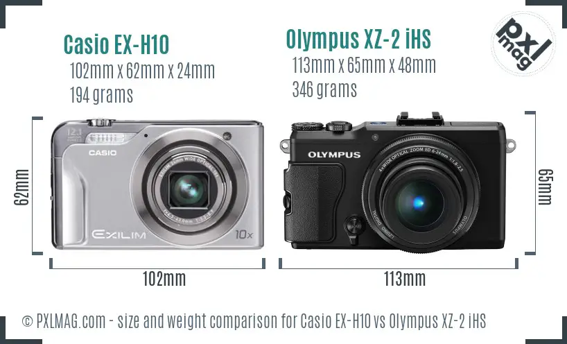 Casio EX-H10 vs Olympus XZ-2 iHS size comparison
