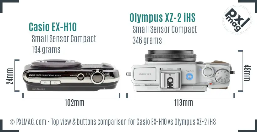 Casio EX-H10 vs Olympus XZ-2 iHS top view buttons comparison