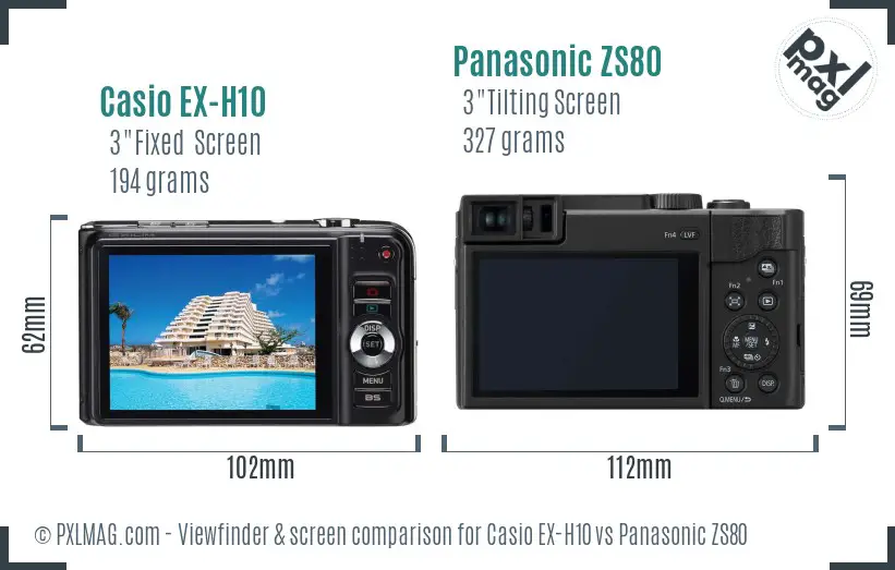 Casio EX-H10 vs Panasonic ZS80 Screen and Viewfinder comparison