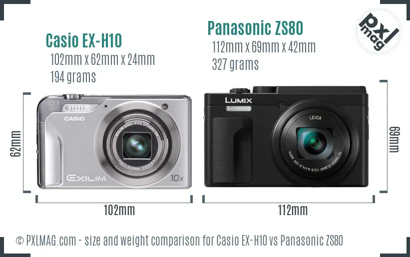 Casio EX-H10 vs Panasonic ZS80 size comparison