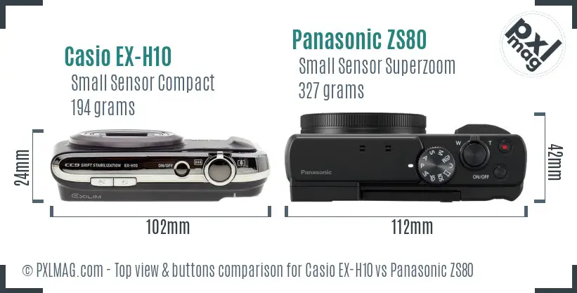 Casio EX-H10 vs Panasonic ZS80 top view buttons comparison