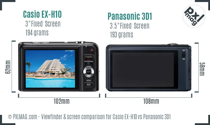 Casio EX-H10 vs Panasonic 3D1 Screen and Viewfinder comparison