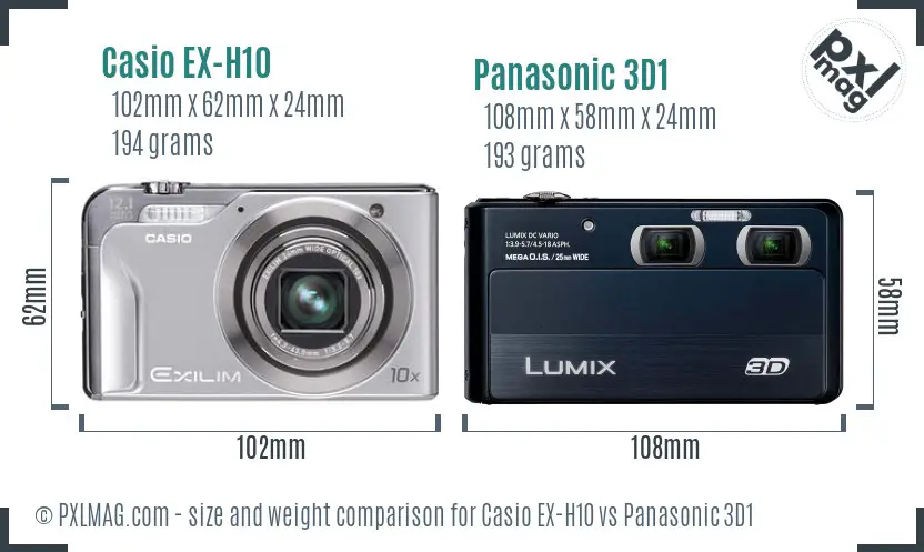 Casio EX-H10 vs Panasonic 3D1 size comparison