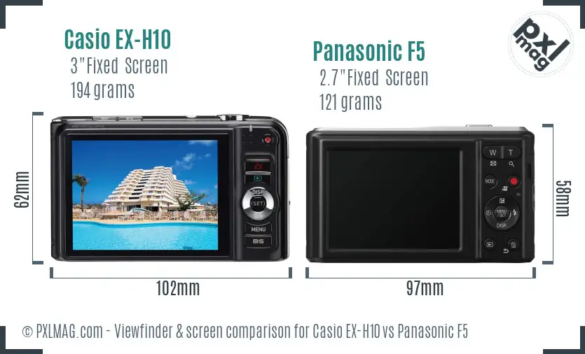 Casio EX-H10 vs Panasonic F5 Screen and Viewfinder comparison