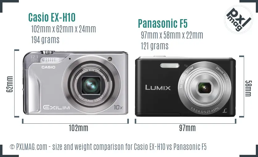 Casio EX-H10 vs Panasonic F5 size comparison