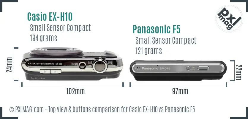 Casio EX-H10 vs Panasonic F5 top view buttons comparison