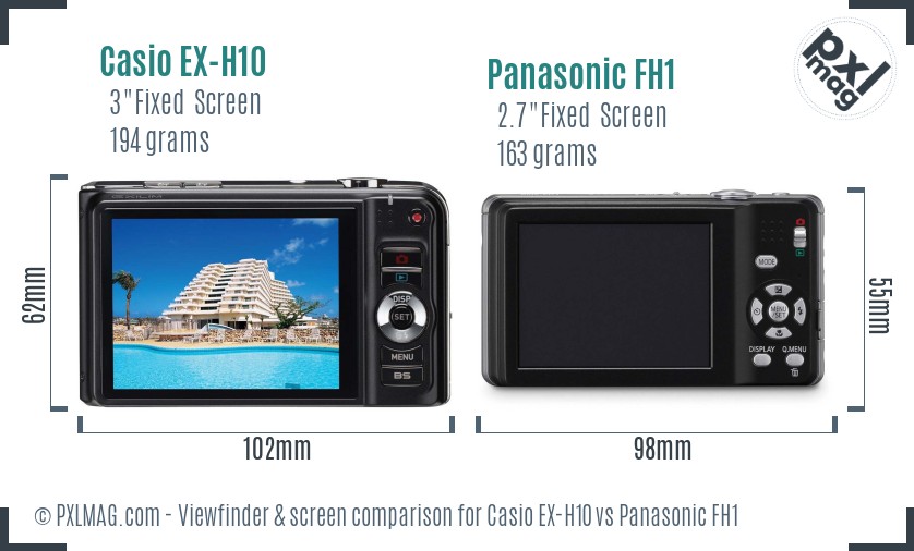 Casio EX-H10 vs Panasonic FH1 Screen and Viewfinder comparison
