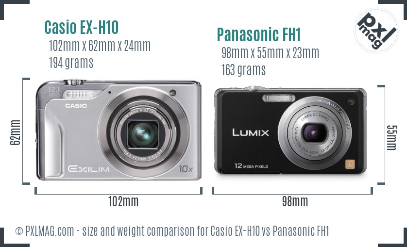 Casio EX-H10 vs Panasonic FH1 size comparison