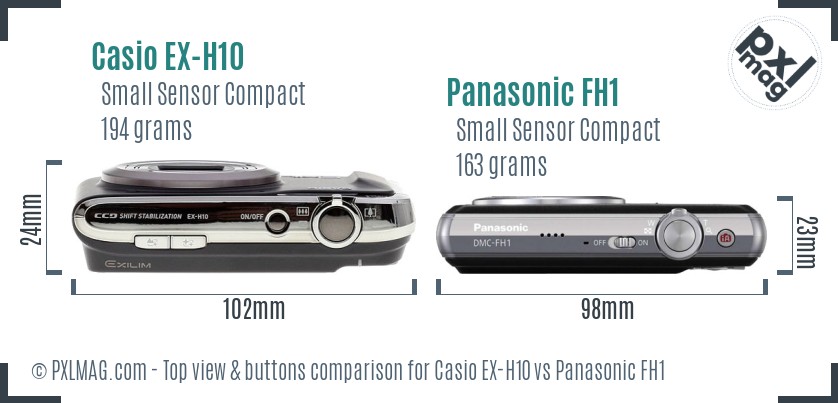 Casio EX-H10 vs Panasonic FH1 top view buttons comparison