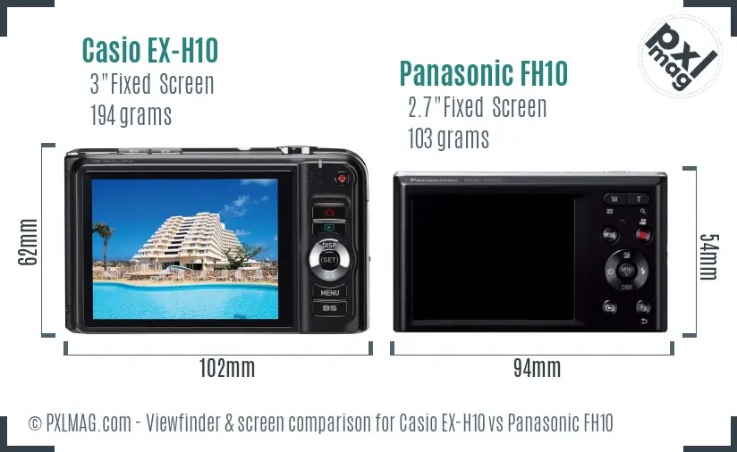 Casio EX-H10 vs Panasonic FH10 Screen and Viewfinder comparison