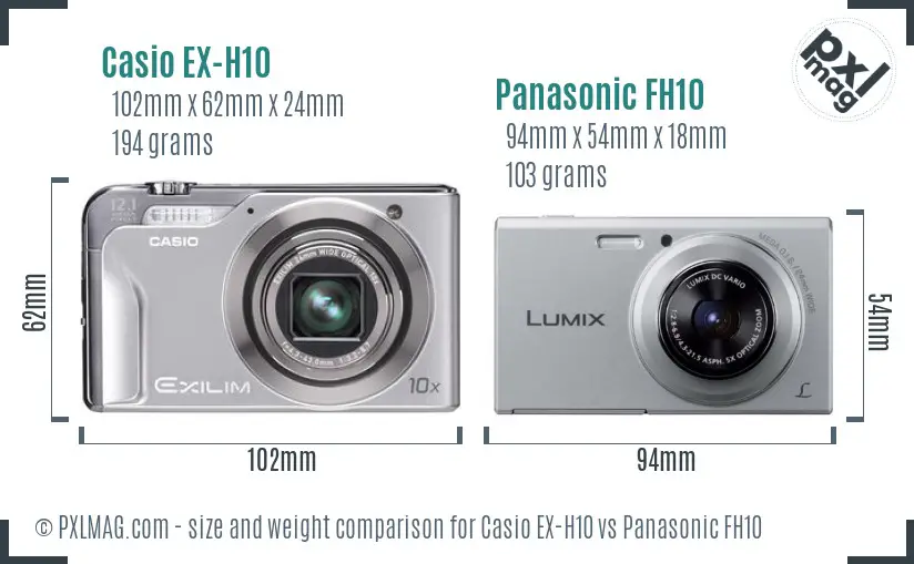 Casio EX-H10 vs Panasonic FH10 size comparison