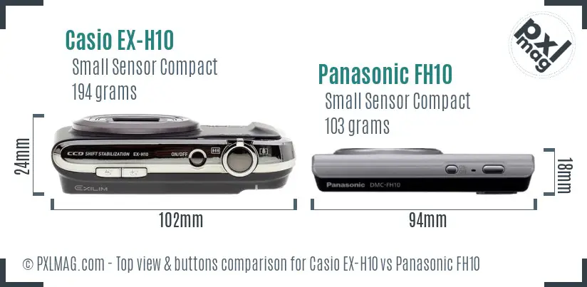 Casio EX-H10 vs Panasonic FH10 top view buttons comparison