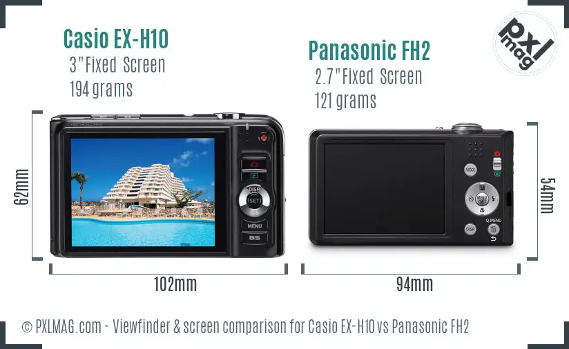 Casio EX-H10 vs Panasonic FH2 Screen and Viewfinder comparison
