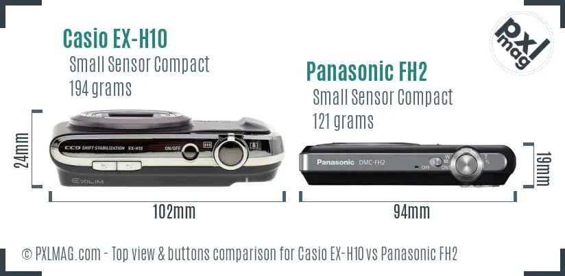 Casio EX-H10 vs Panasonic FH2 top view buttons comparison